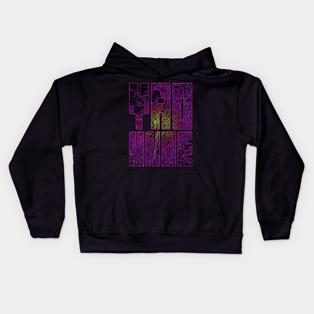 Yaounde, Cameroon City Map Typography - Neon Kids Hoodie by deMAP Studio